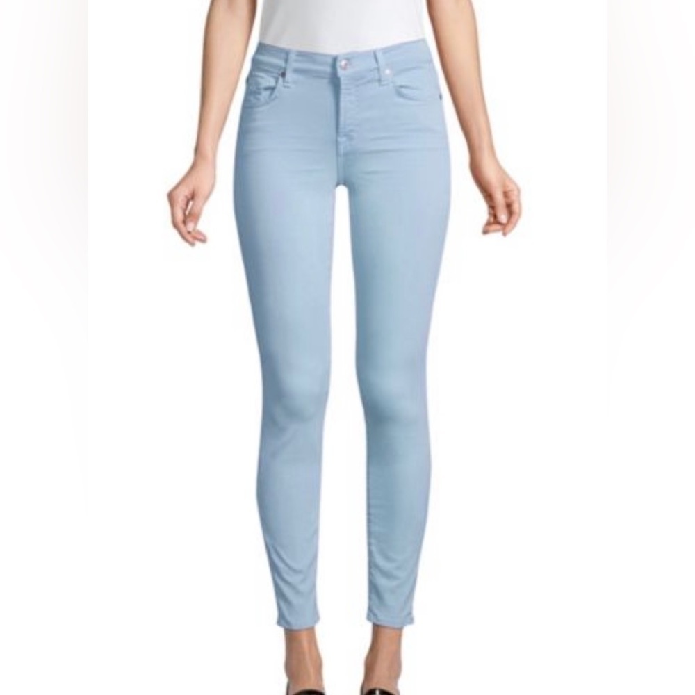 7 For All Mankind The Skinny Ankle Colored Mid-Rise Denim Jeans Cerulean Blue 25